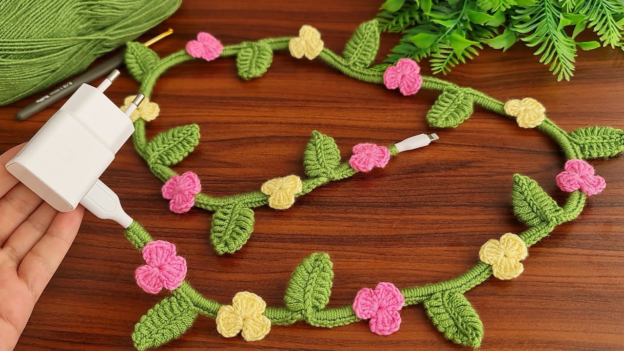 Wow!.. 🤩 Beautiful Super idea easy,very useful crochet How to crochet charging cable vine #crochet