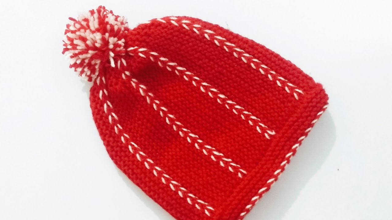 Knitting Easy Red Baby Cap, Topi, Hat | Topi ki Design