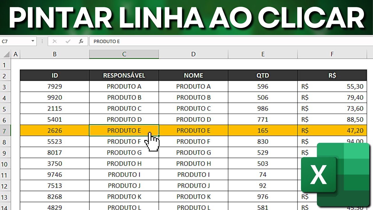 Pintar Linha Inteira ao Clicar | Formatação Condicional Especial no Excel como fazer