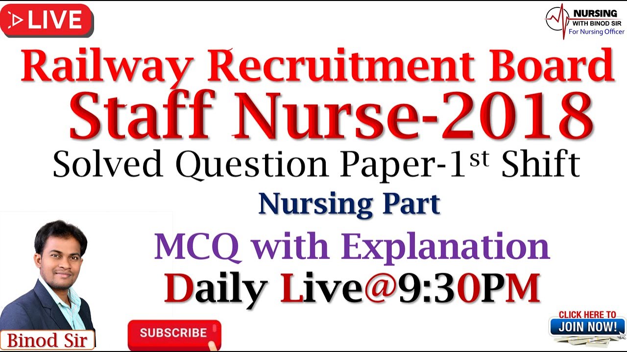 RRB II Staff Nurse II Exam-2018 Solved Question Paper II 1st Shift