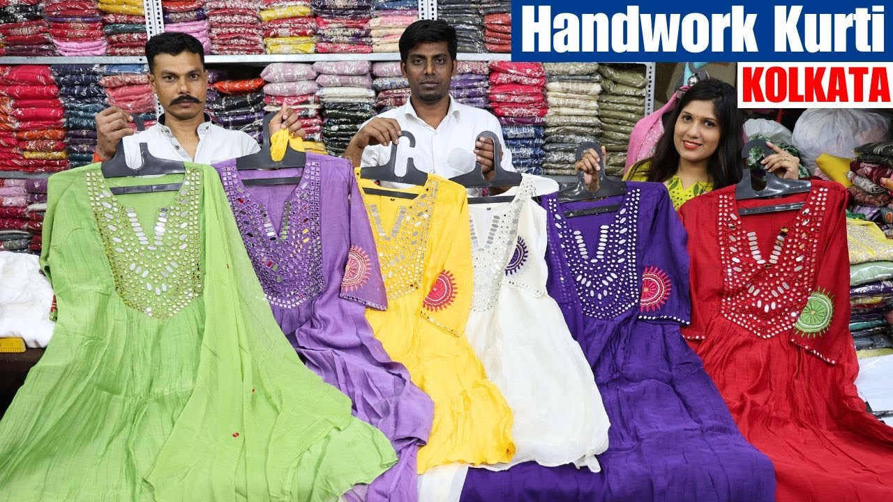 Handwork Kurti Manufacturer in Kolkata Barabazar | Mul Cotton/ Chinon/ Tissue Kurti Wholesale Shop