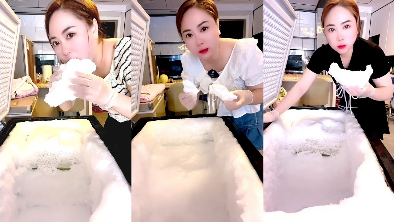 Solo / ASMR WHITE ICE EATING / FREZEER FROST EATING & SCRAPING