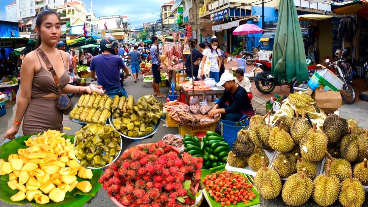 Best Cambodian street food heavy rain @ market | Delicious Plenty of fresh foods & Fruits