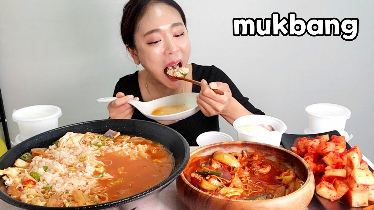도전먹방?🍚 공기밥9그릇이랑 콩나물국밥 오징어볶음 먹방 Korean Food Bean sprout Soup&Stir-fried squid Mukbang eating show