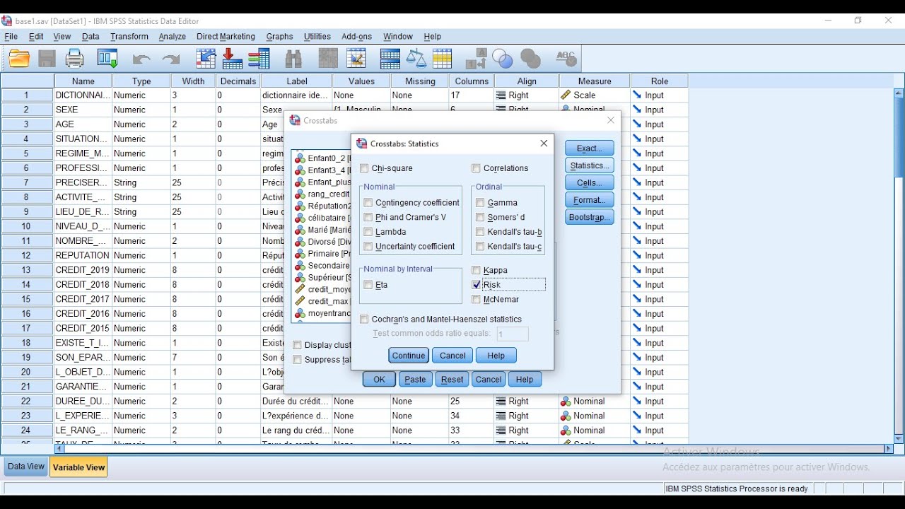 Odd radio,risque relatif,tableau croisé et analyse des facteurs de risque:application sous SPSS