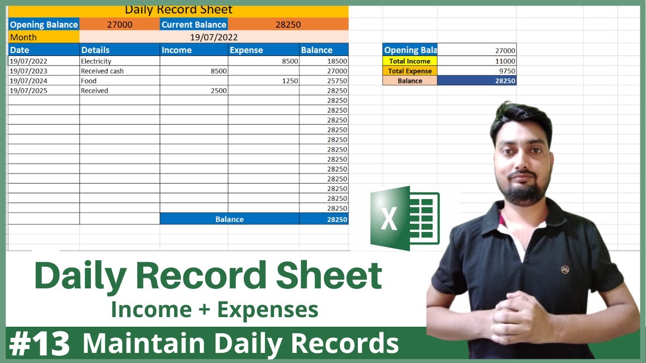 Record Sheet In Excel | How To Create Daily Expenses and Income Record Sheet in MS Excel | Lesson 13