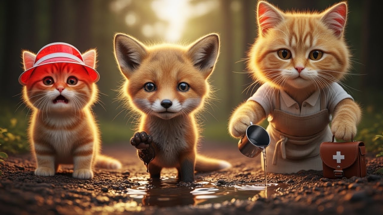 Baby Fox Paw Stuck in Mud… Mama Cat & Kitten Rescue Mission 🦊🟤 | Wholesome AI Story