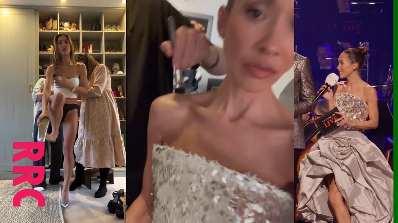 Myleene Klass }leggy strapless stunner, blackpants