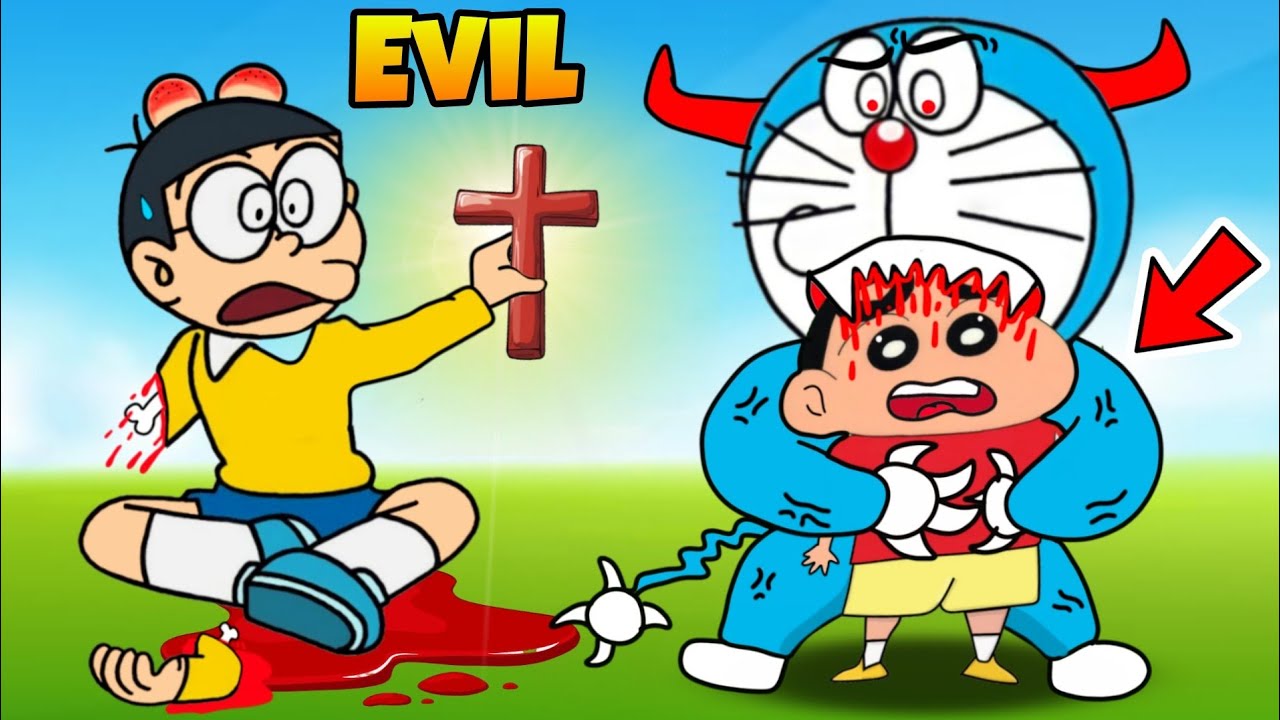Evil Doraemon Kill Shinchan & Nobita 😱😱 | Shinchan Nobita Game | Funny Game |