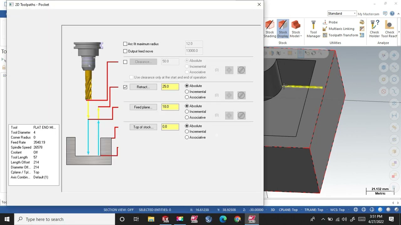 How to make pocket operations in mastercam 2022