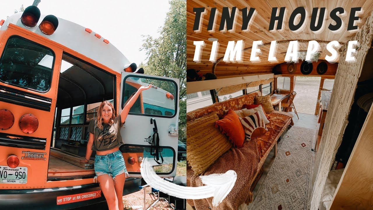Solo Female Skoolie Conversion Timelapse Start To Finish - School Bus to Tiny Home Under $15k