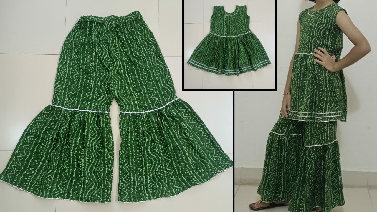 Sharara plazo with kurti cutting & stitching /9-10 year girl Sharara with kurti cutting & stitching