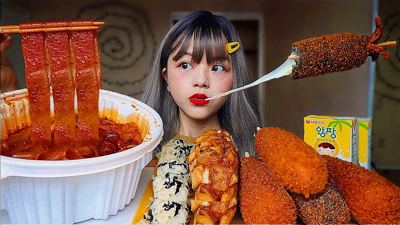 NEW YUPDDUK MENU: CLEAR GLASS NOODLE SPICY RICECAKE🤯+CHEESY KOREAN HOTDOG MUKBANG 엽떡 중국당면떡볶이랑 핫도그 먹방