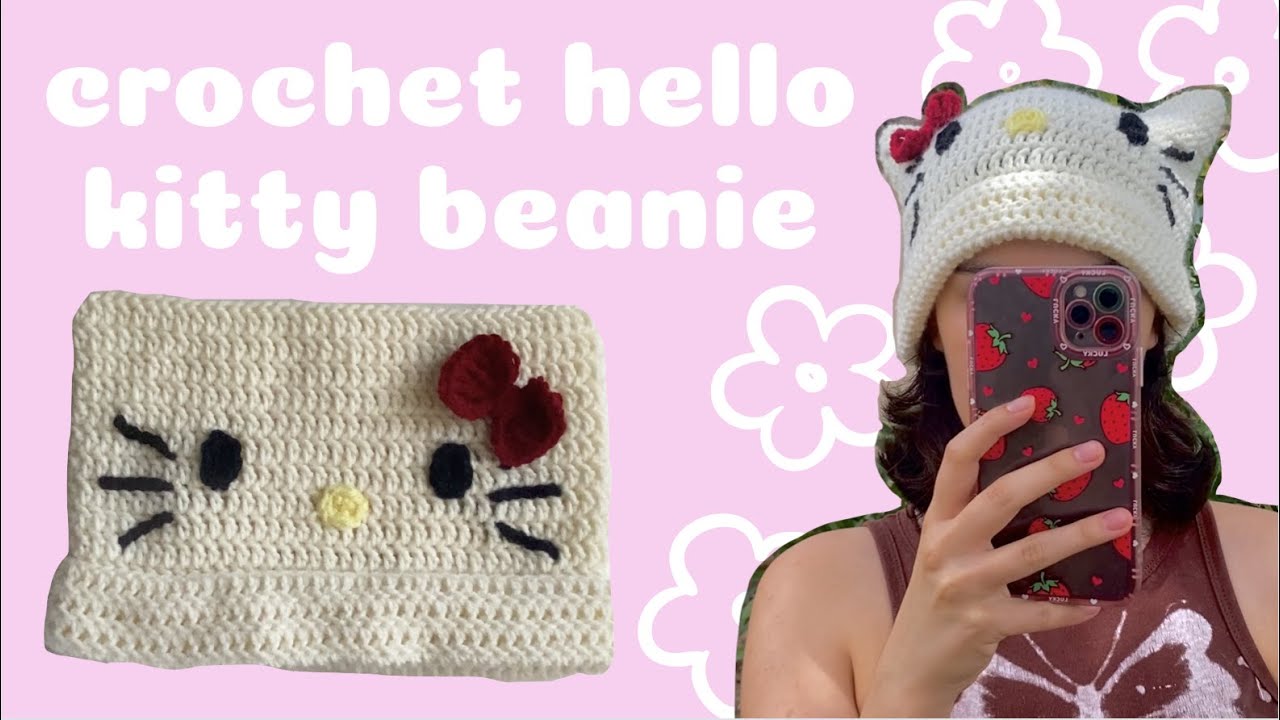 Вирусная шапочка с кошачьими ушками Hello Kitty! (ИДЕАЛЬНО ДЛЯ НАЧИНАЮЩИХ)