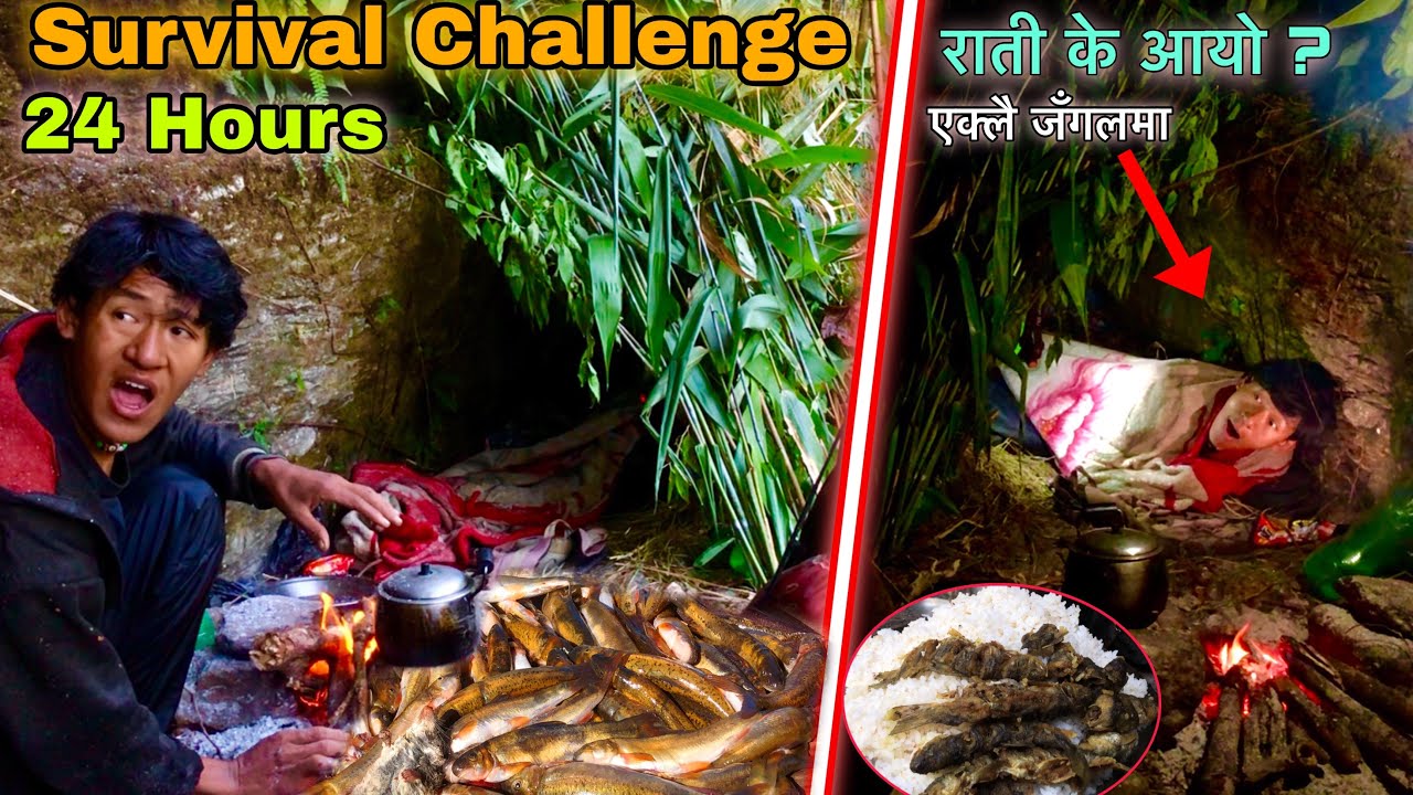 24 Hours Survival Challenge ! Solo Camping and Fishing ! Solo Camping ! Fishing in Nepal 