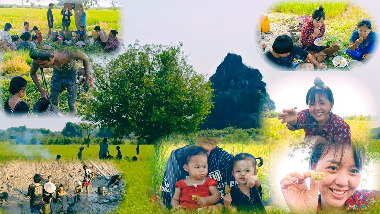 Fishing in the Rice Field & Sharing a SimpleMeal#FishingInRiceField#RuralLife#VillageLife