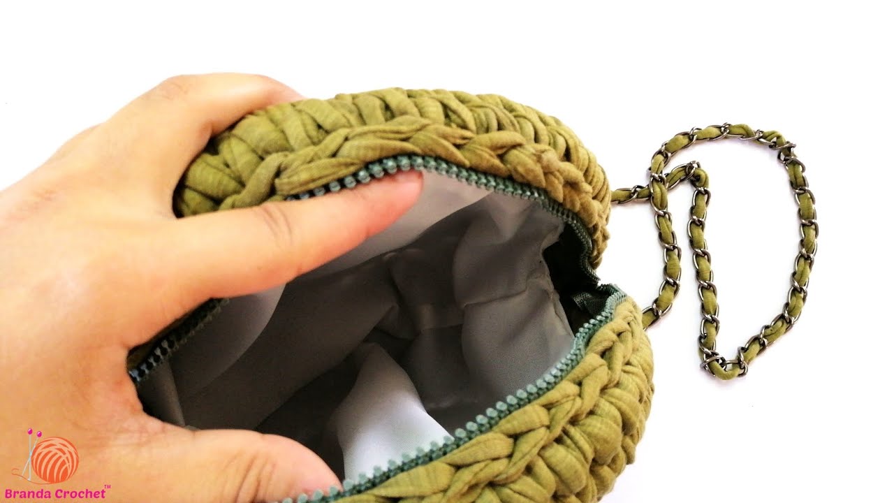 كروشيه تركيب البطانة والسوستة للشنطة المدوره - Crochet lining and zipper for a crochet circle bag