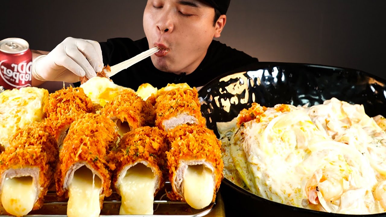 치즈가 듬뿍! 치즈돈까스와 크림김치오므라이스 먹방~!! 리얼사운드  ASMR Mukbang(Eating Show)