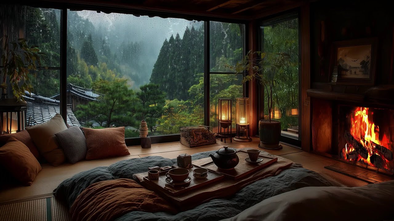 Deep Sleep Soundscape with Rain & Cozy Fireplace – Stress Relief, Insomnia Ease & Gentle Meditation