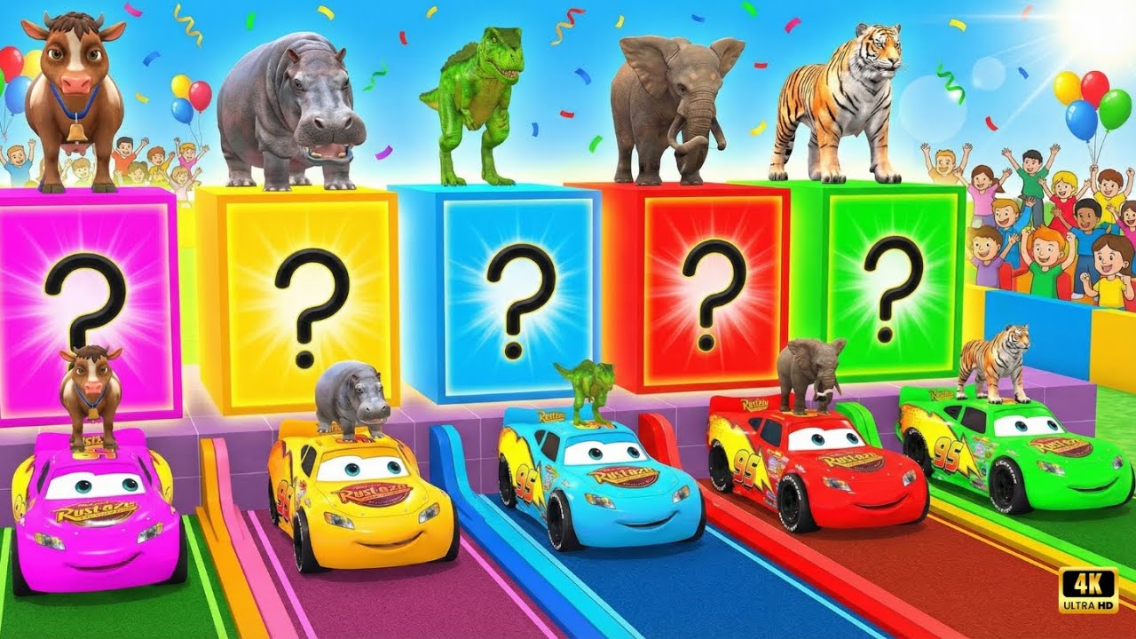 Long Slide Game with Cow Elephant Gorilla Hippopotamus Tiger 3d Animal Game Funny 3d Animals