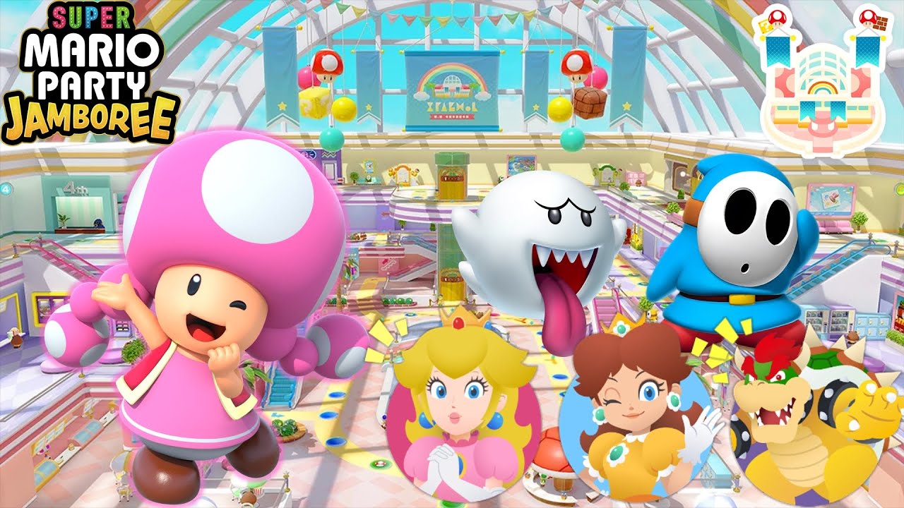 Super Mario Party Jamboree - Toadette vs Peach vs Daisy vs Bowser - Rainbow Galleria