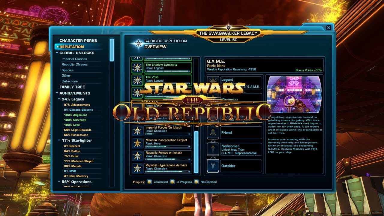 SWTOR G.A.M.E. Reputation Guide for Galactic Season 3