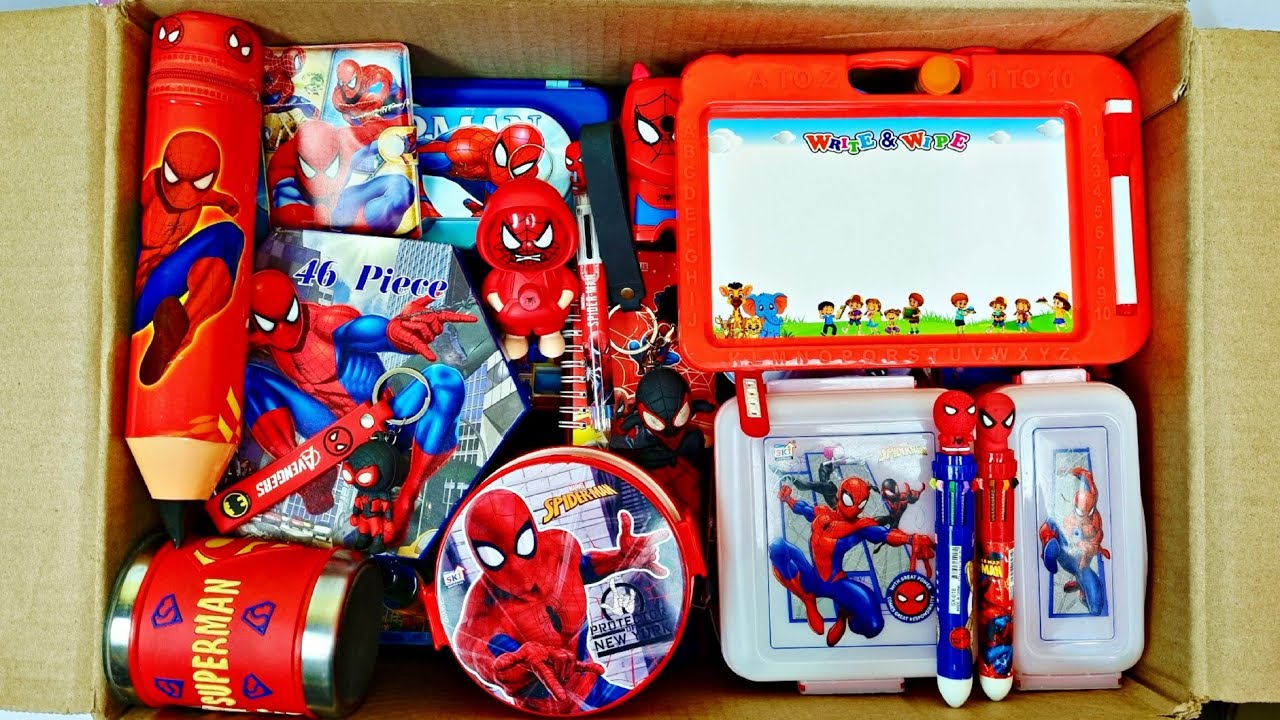 Spiderman stationery, toys & gadgets - pencil box, sharpner, eraser, colour pencils, waxcrayons etc