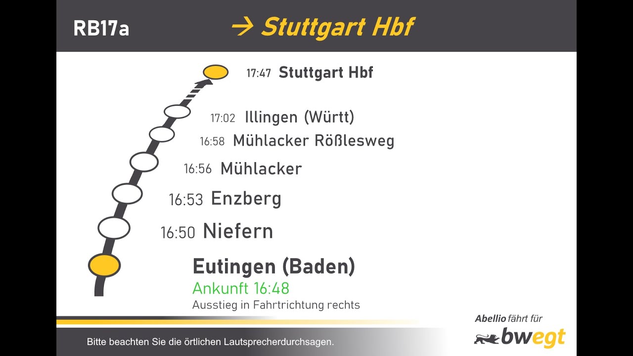 Ansagen RB 17a Abellio Rail BW Pforzheim Hbf - Stuttgart Hbf