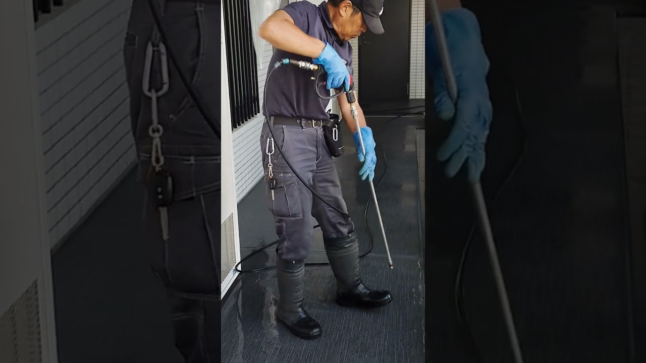 DAIZENマンション共用部の定期清掃で通路を高圧洗浄クリーニングしておりますので