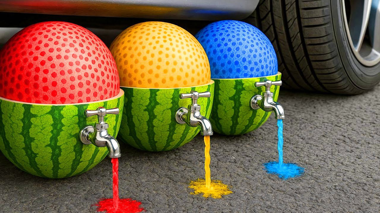 Crushing Experiments Video! &Car vs Crunchy Color Giant Watermwlon Balloons & Soft Things By Car