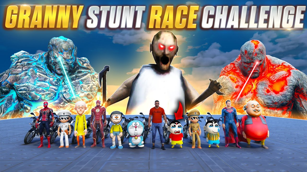 Granny😥 Stunt Race Challenge With Shinchan😭 Doraemon  #dominator_yt  #gta5telugu #bommalu #shinchan