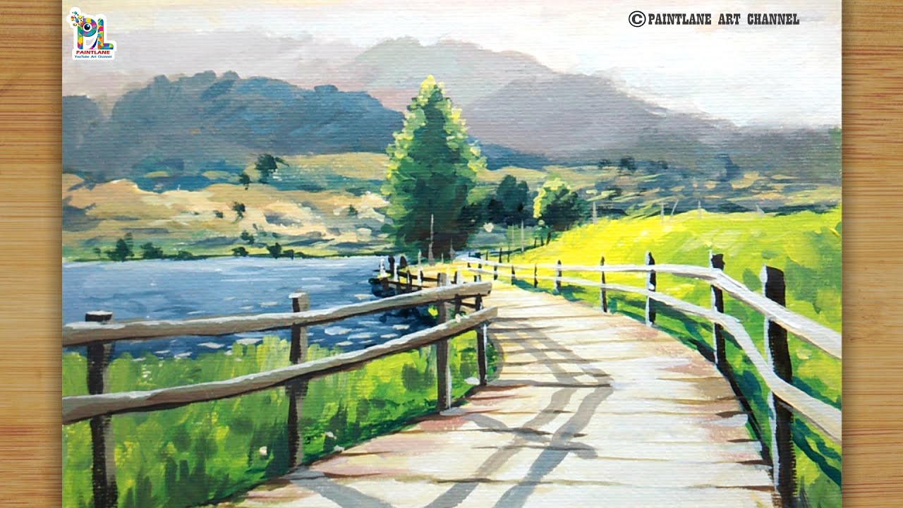 How To Paint A Beautiful After Noon Landscape Painting With Single Paint Brush By PAINTLANE