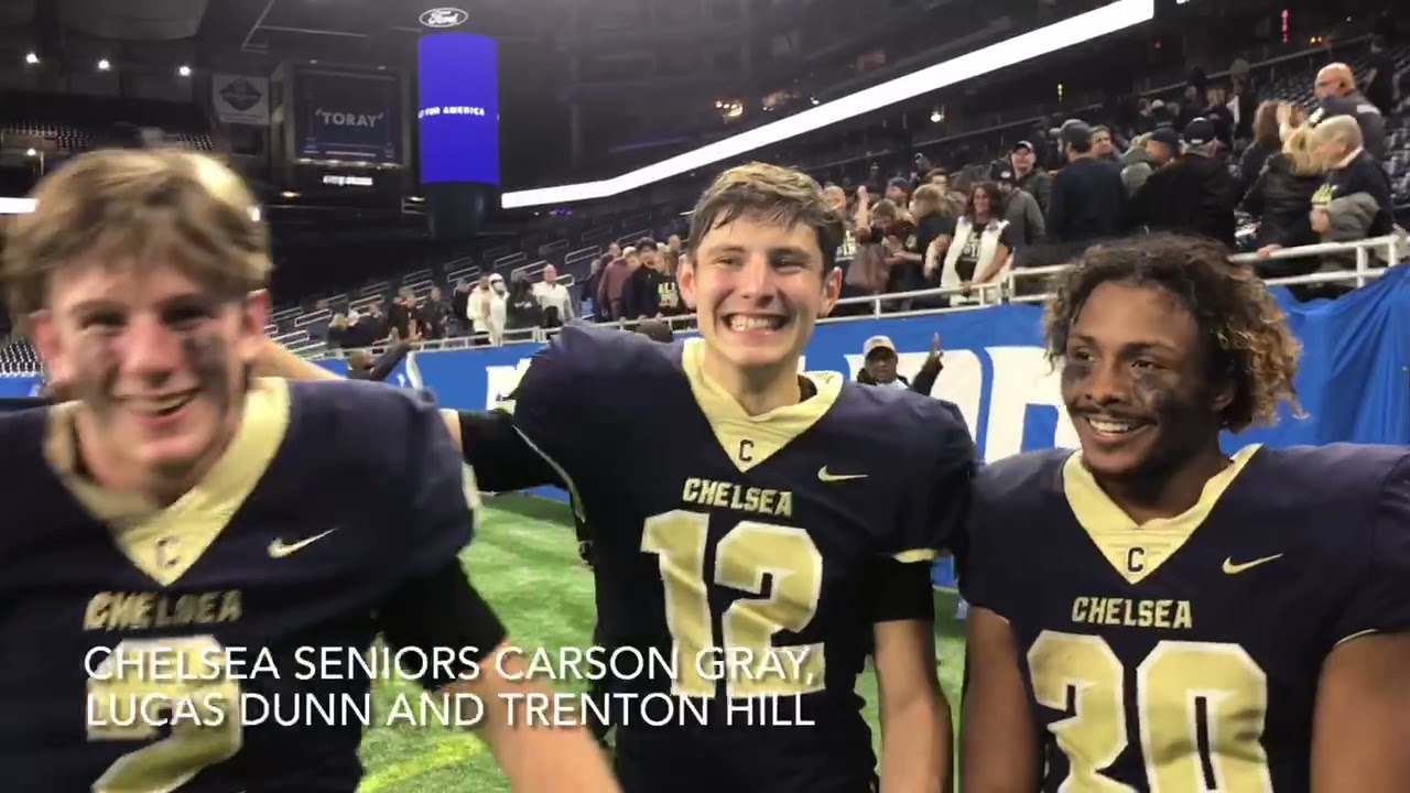 Chelsea football players and coach discuss state championship win over Hudsonville Unity Christian