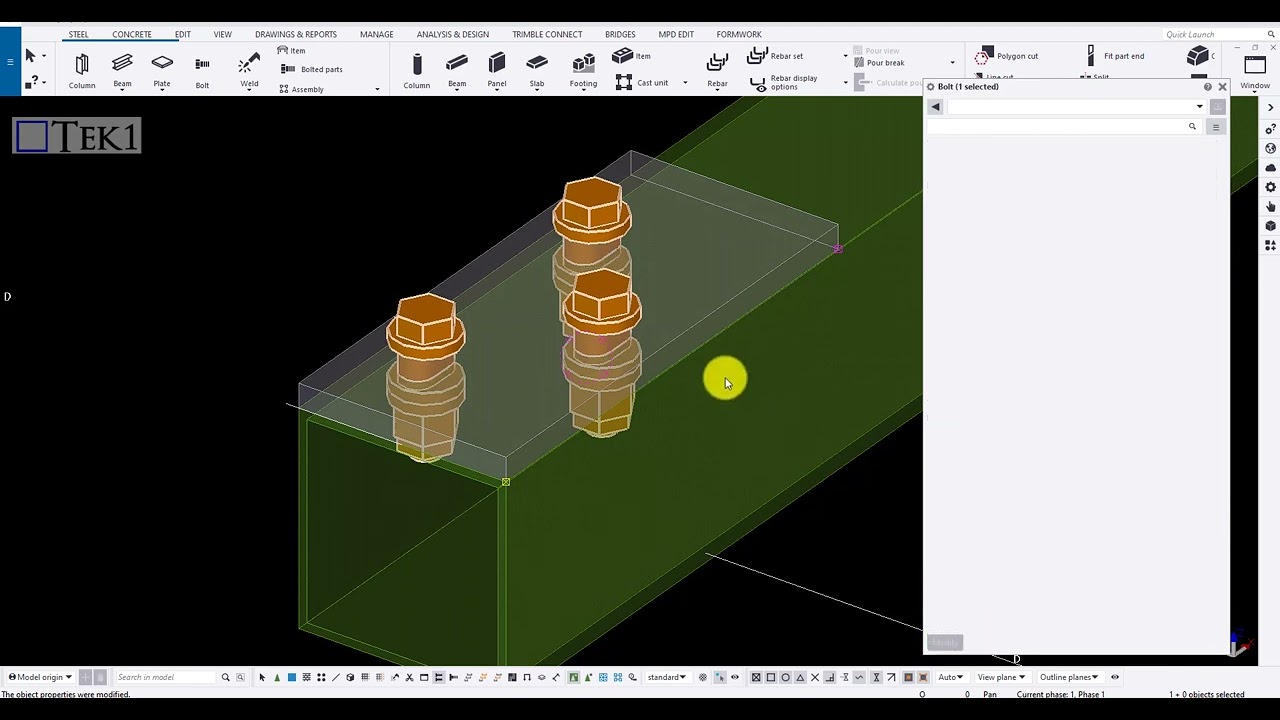 Tekla Basic - Learning Bolt tool in Tekla