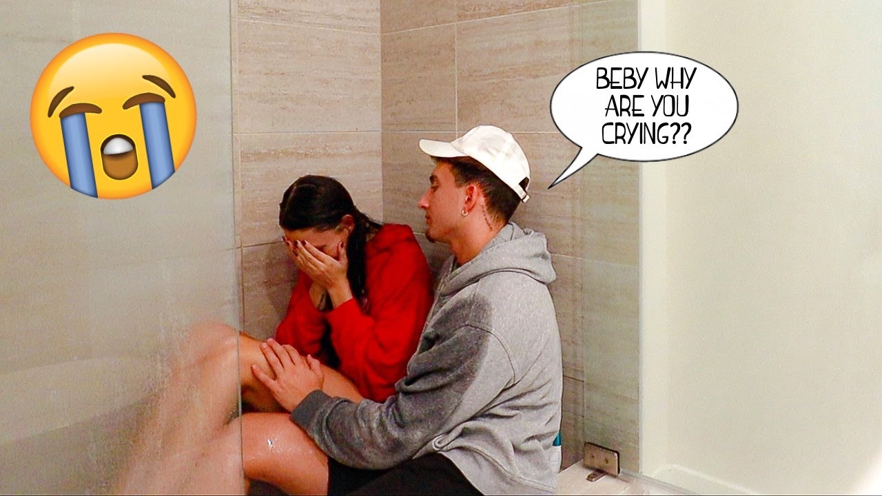 CRYING IN THE SHOWER FULLY CLOTHED PRANK ON BOYFRIEND!! *CUTEST REACTION*