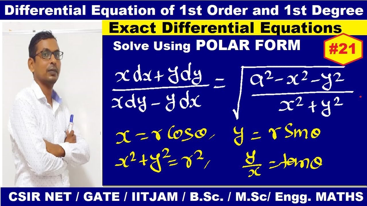 #21 exact differential equation using Polar Form | solve(xdx+ydy)/(xdy-ydx)=(a^2-x^2-y^2/x^+y^2)^1/2