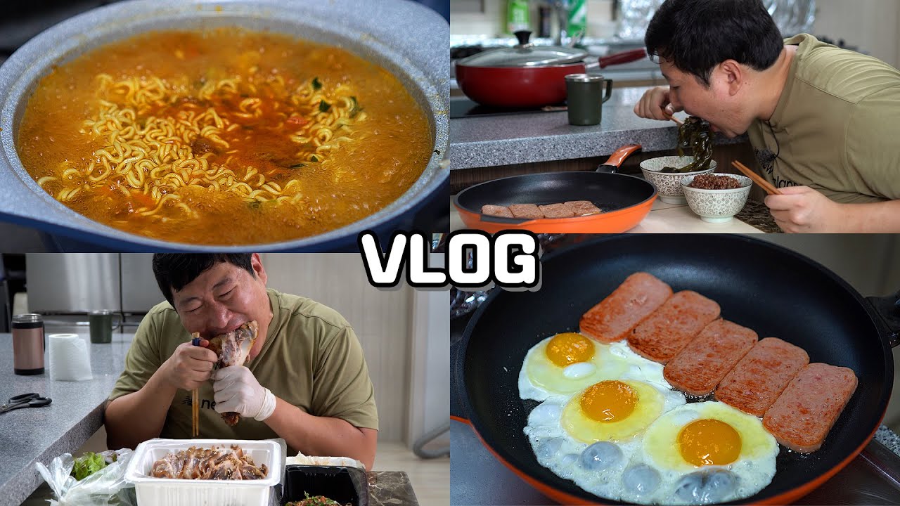 MUKBANG VLOG !! Суп из морских водорослей, Спам, Джокбал, Рамэн - кулинарное шоу Мукбанг.