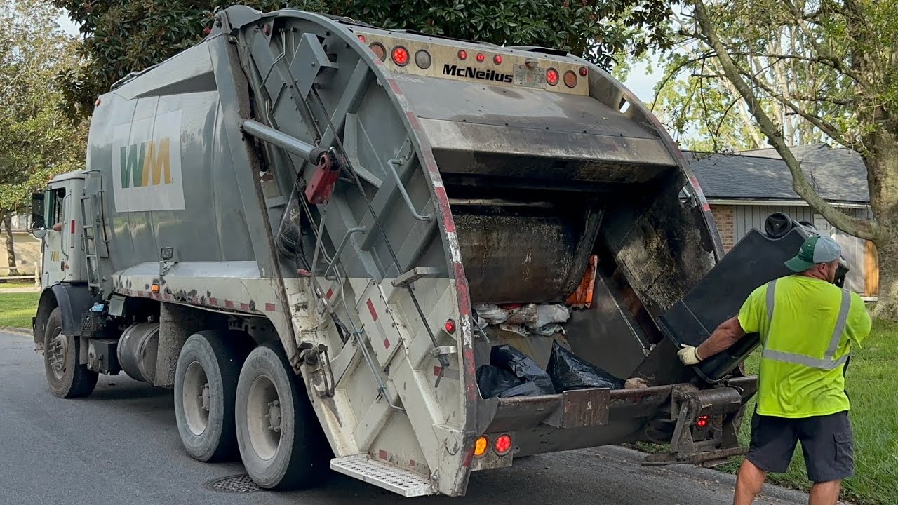 Fast Gray WM Mack McNeilus Rear Loader Garbage Truck Packing The Final Day of Manual Trash