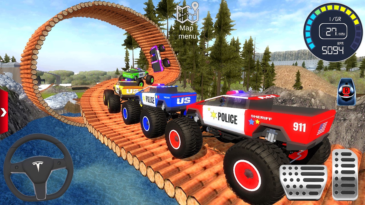 Impossible Car Mega Stunts Ramp Simulator #3 - US Police Monster Truck Driving 3D - Android gameplay