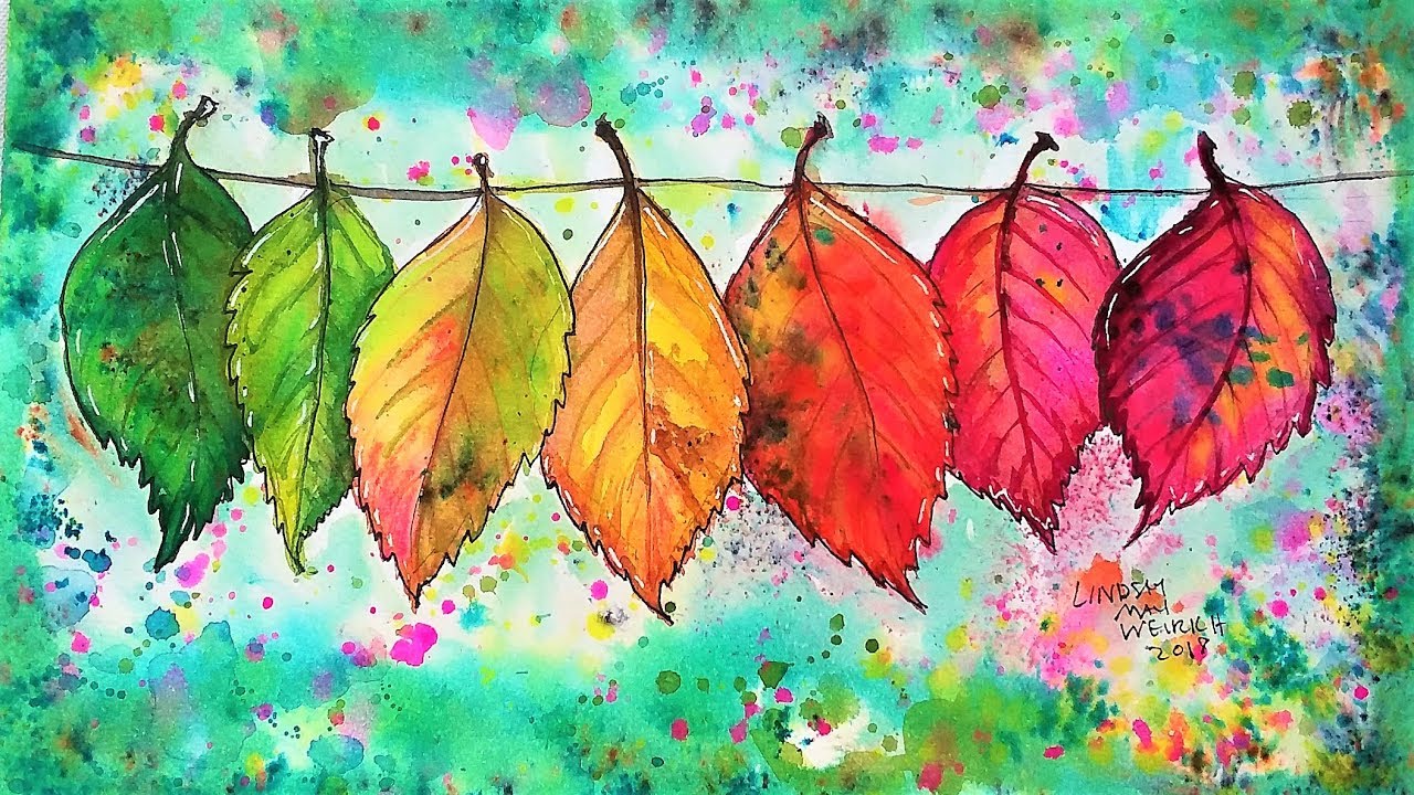 LIVE! rainbow Leaves in Watercolor 8/17/18