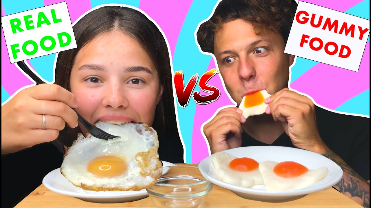 ASMR GUMMY FOOD VS REAL FOOD CHALLENGE | ASMR EATING NO TALKING MUKBANG | Tati ASMR