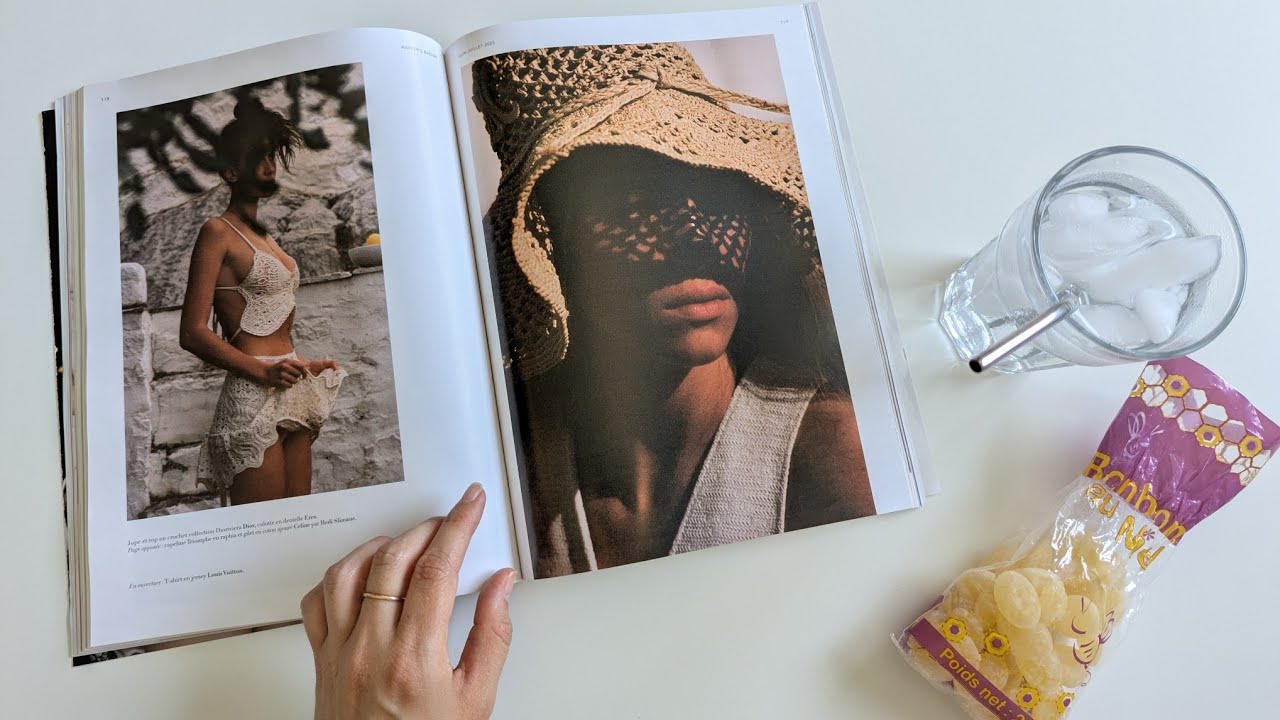 ASMR Magazine flip through on a hot day ☀️ candy eating, whispering