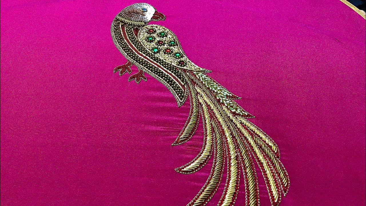 Zardosi Waterfill stitches/Parrot embroidery design