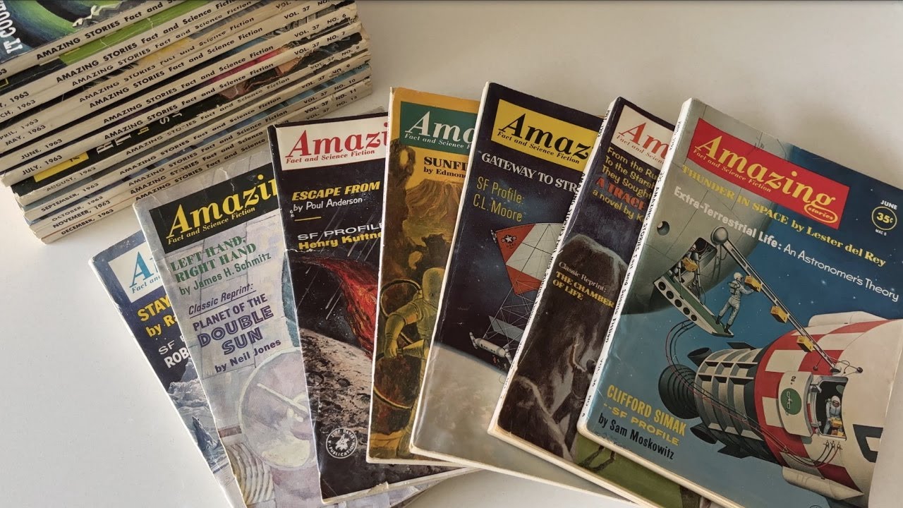Amazing Stories with Philip K  Dick, J. G. Ballard, Arthur C. Clarke, John Wyndham, etc. #vintagesf