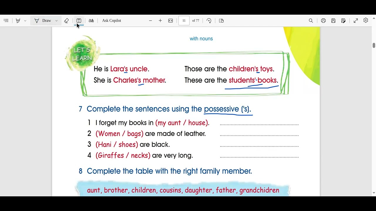Possessive 's .... شرح القاعده الصف الخامس درس My Family #جيداء_صقر #moreenglishmorelove #خامس_ايمار