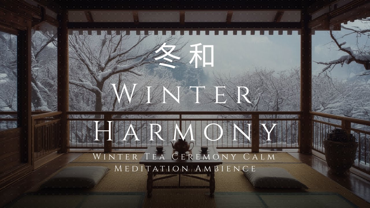 Japanese Zen Music &mdash; Winter Tea Ceremony in 8K | Snow, Wooden House & Calm Meditation Ambience