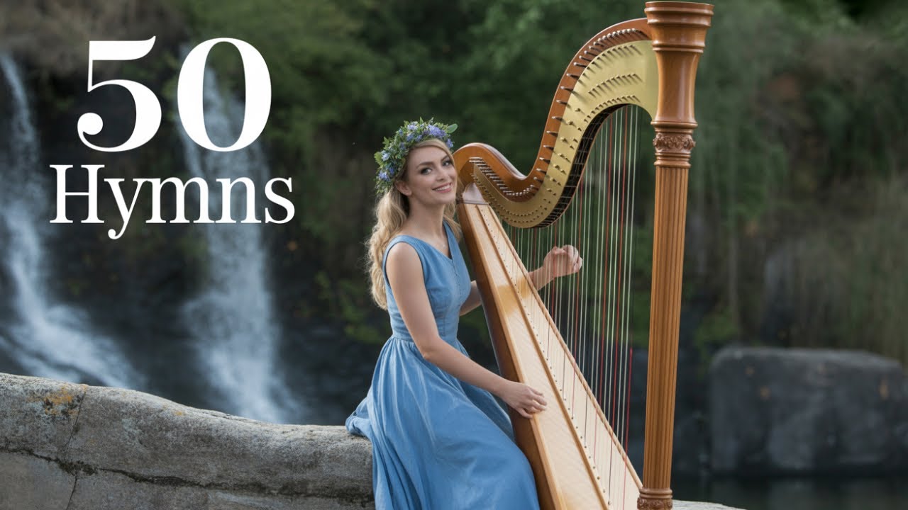 50 Most Beautiful Hymns of Worship 😌 Heavenly Harp Music 😌No Repeats & No Ads