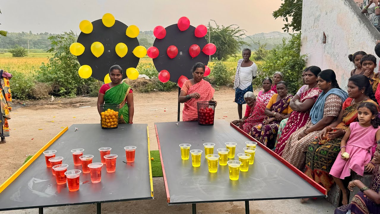 Drop the pingpong balls into the water glass and pop the balloons challenge|| Village Avengers