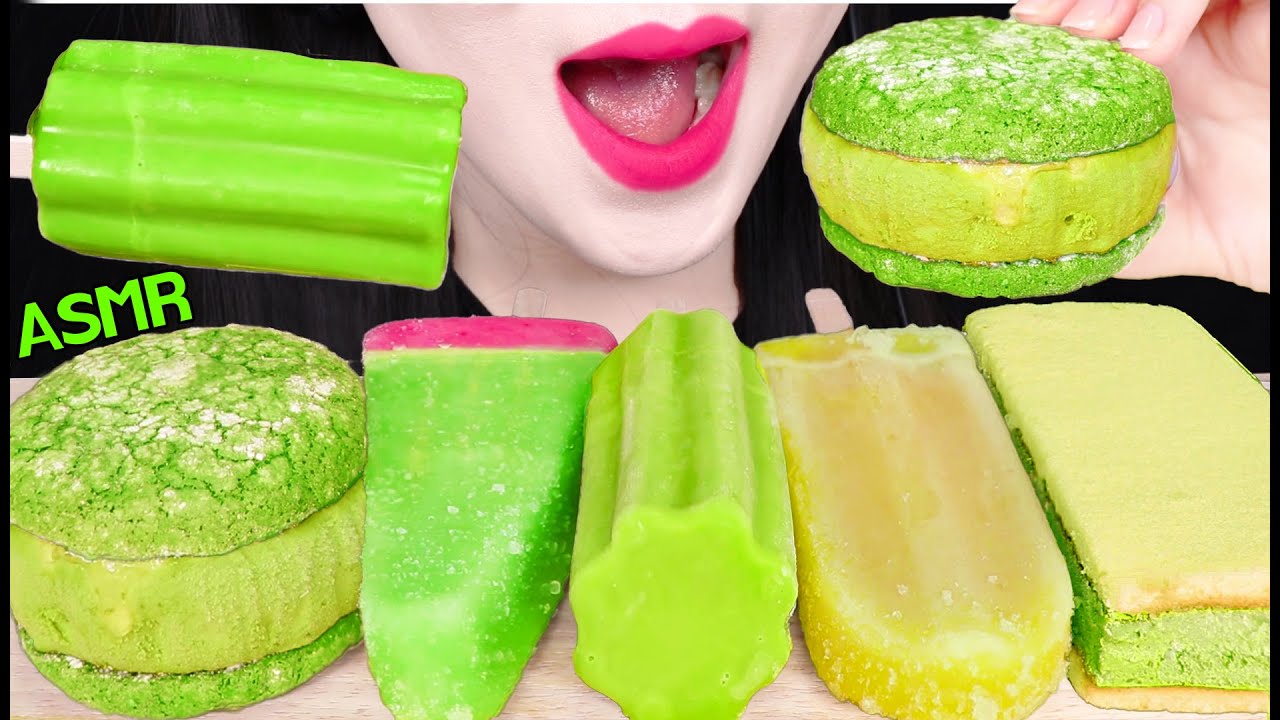 ASMR GREEN TEA ICE CREAM *ICE CREAM SANDWICH, WATERMELON ICE CREAM MUKBANG 녹차 아이스크림 먹방