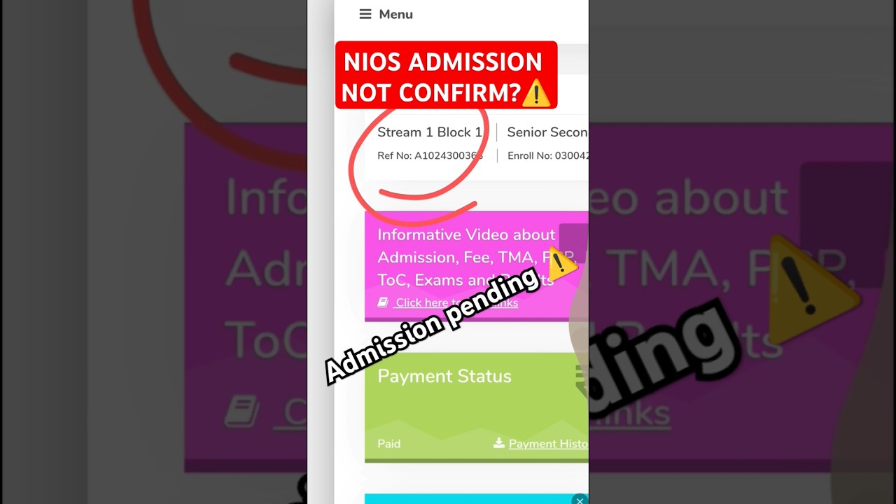 NIOS Admission Not Confirm ? | How to Check Nios Status | Kriscap education | #shorts #feed #board